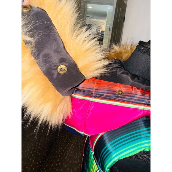 Judith March Rainbow Striped Puffer Vest Faux Fur Hood S Outdoor Street Style - Picture 12 of 15